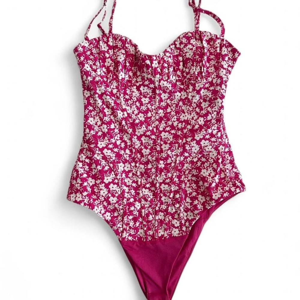 XS NWT Floral Zara Hot‎ Pink One Piece Structured Corset Bustier Top